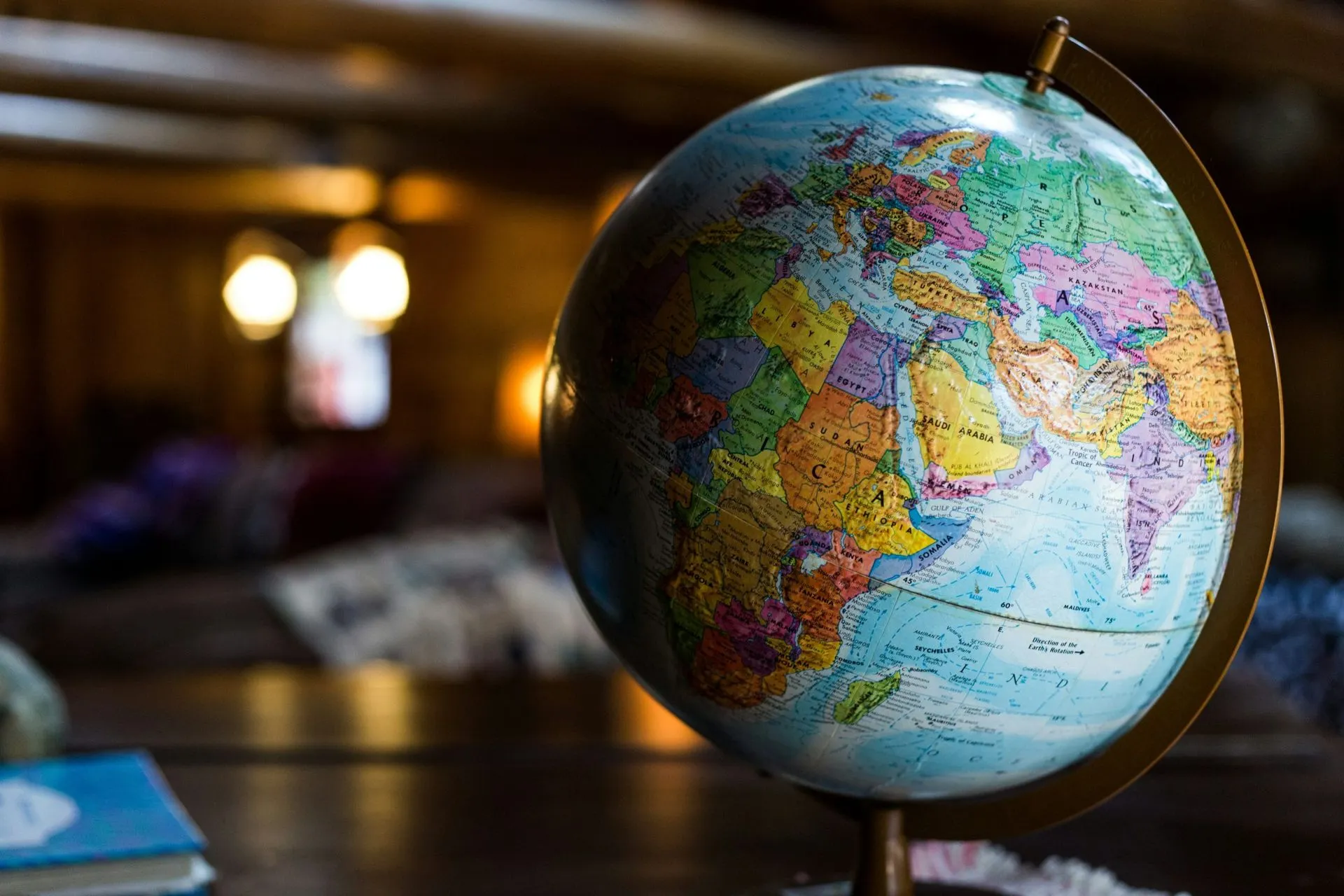 A globe on a desk in an office